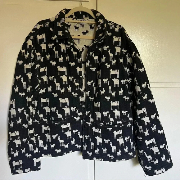 Chico’s Vintage Black Cream Llama Print Cotton Jacket Size Large - Picture 5 of 9